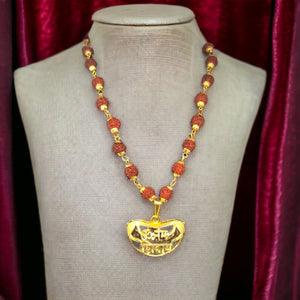 Gold Plated Rudraksha Mala with Om Namah Sivay Pendent