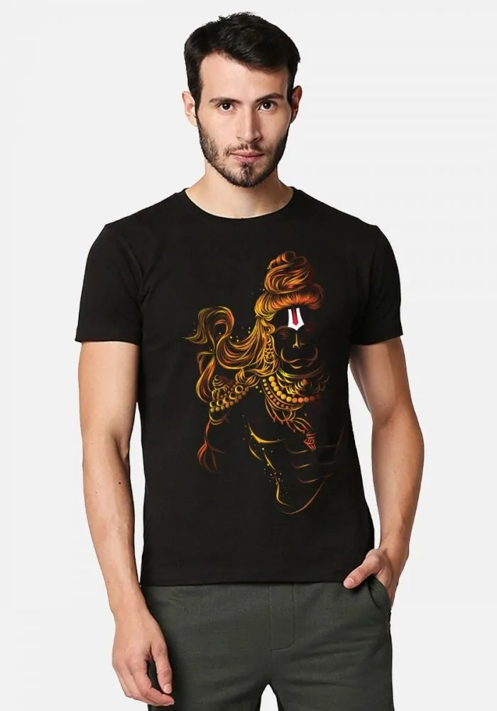 Lord Hanuman Printed Cotton Tshirt- Half Sleeve