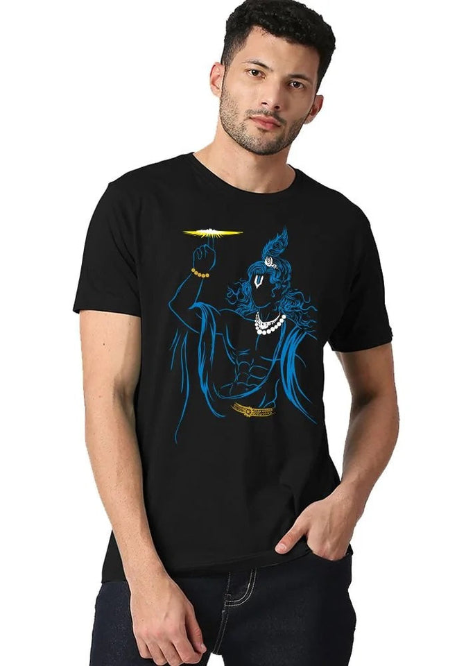 Lord Krishna Printed Cotton Tshirt- Half Sleeve