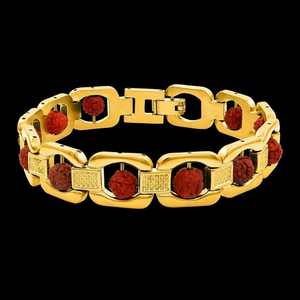 Genuine Paanch Mukhi Essential Rudraksha bracelet with Premium Gold plating.