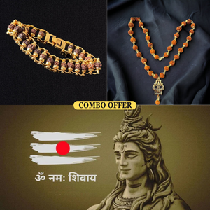 Combo Premium Gold Plated Rudraksha Bracelet with Rudraksha TRISHUL Mala