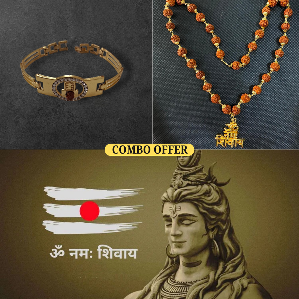 Combo OM NAMAH SHIVAY Rudraksha Mala with Shivling Bracelet