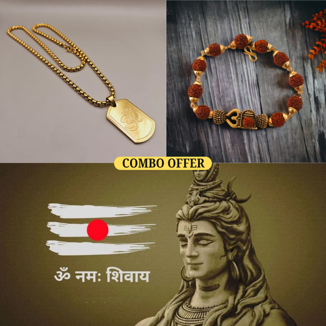 Combo Gold Plated OM Chain with Rudraksha Bracelet