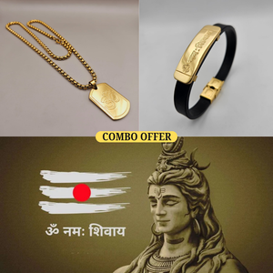 Combo Gold Plated Om Chain with OM NAMAH SHIVAY Wrist Band