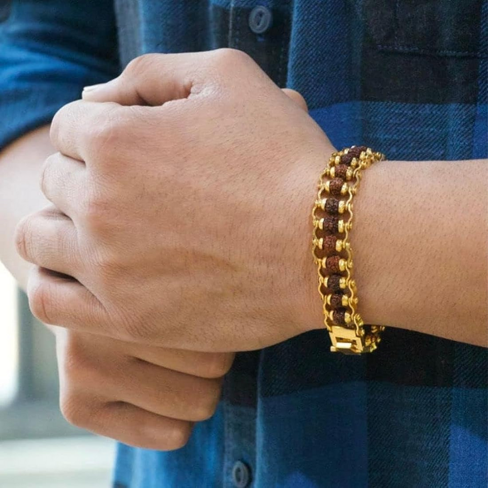 Genuine Paanch Mukhi Modern Rudraksha bracelet with Gold plating.